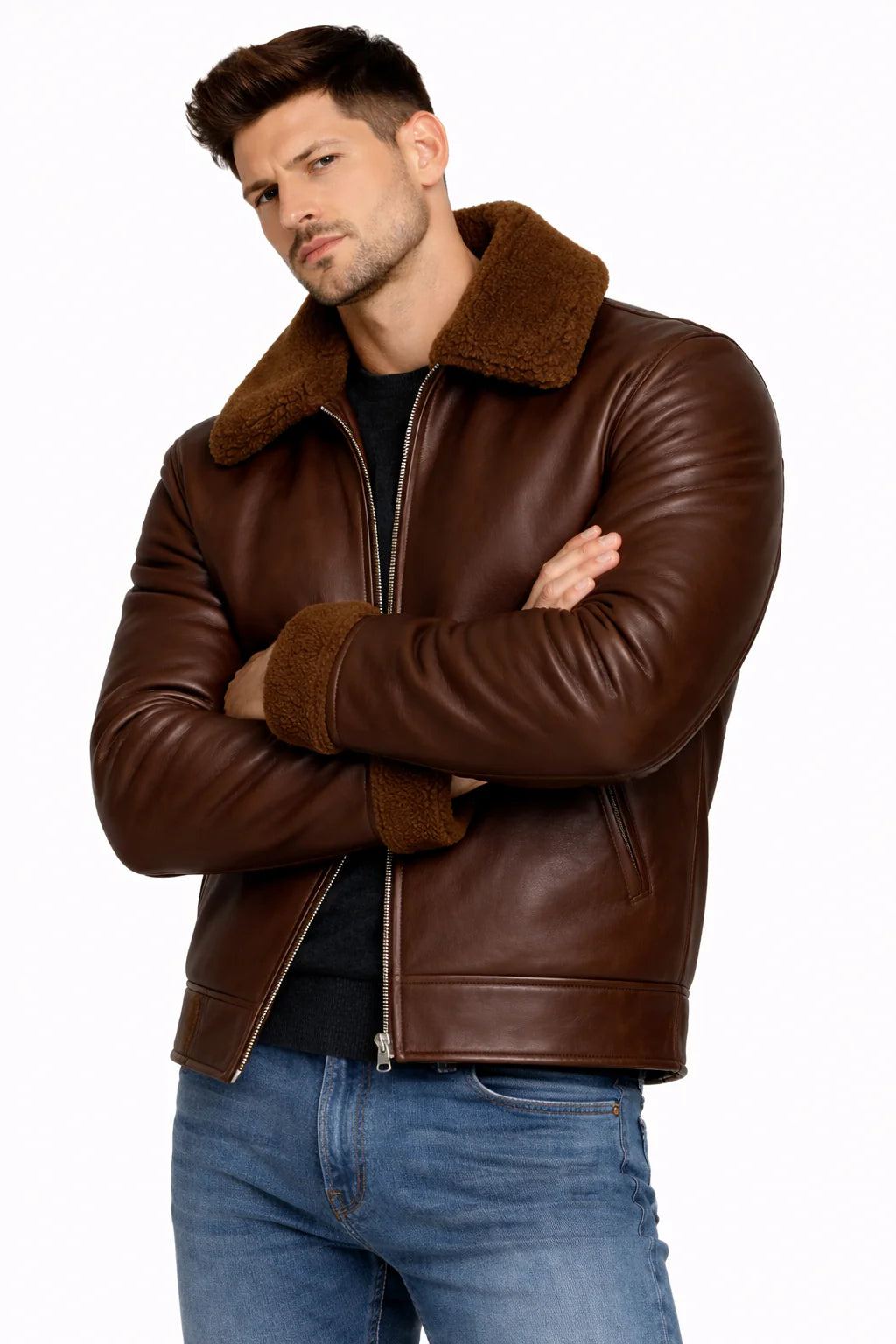 Brown Bomber Jacket real leather