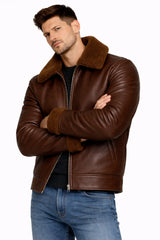 Brown Bomber Jacket real leather