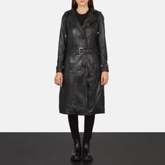 Mapis Black Leather Hooded Coat Jacket