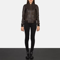 Vition Brown Leather Bomber Jacket
