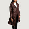 Xanen Maroon Leather Coat Jacket