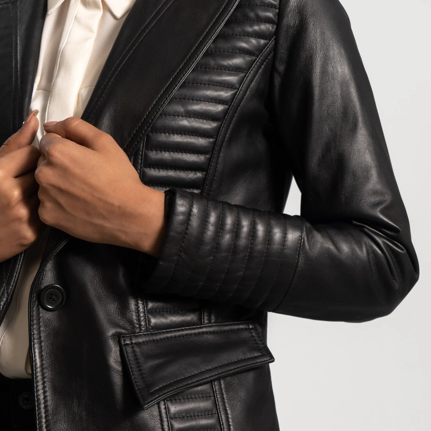 Takas Black Leather Blazer Jacket state leather