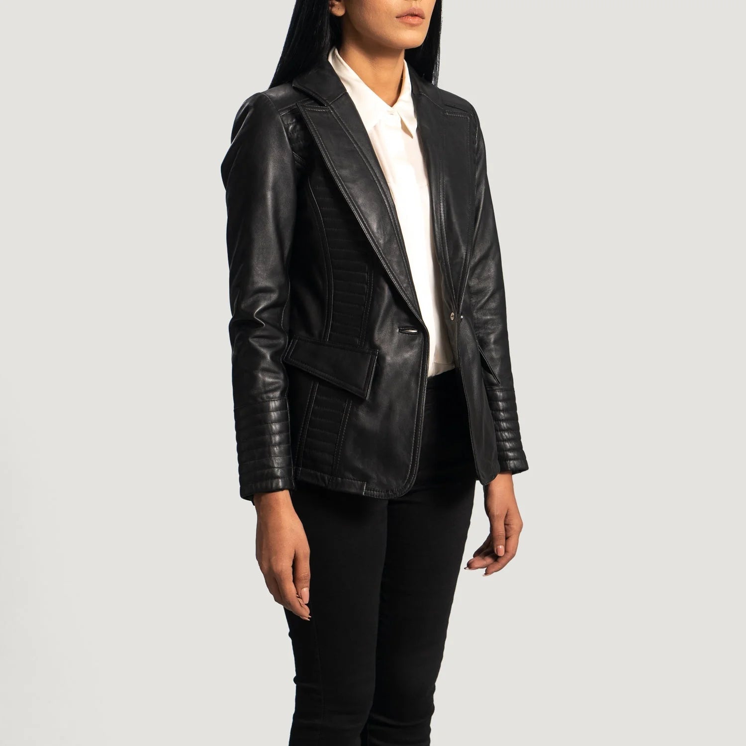 Takas Black Leather Blazer Jacket state leather