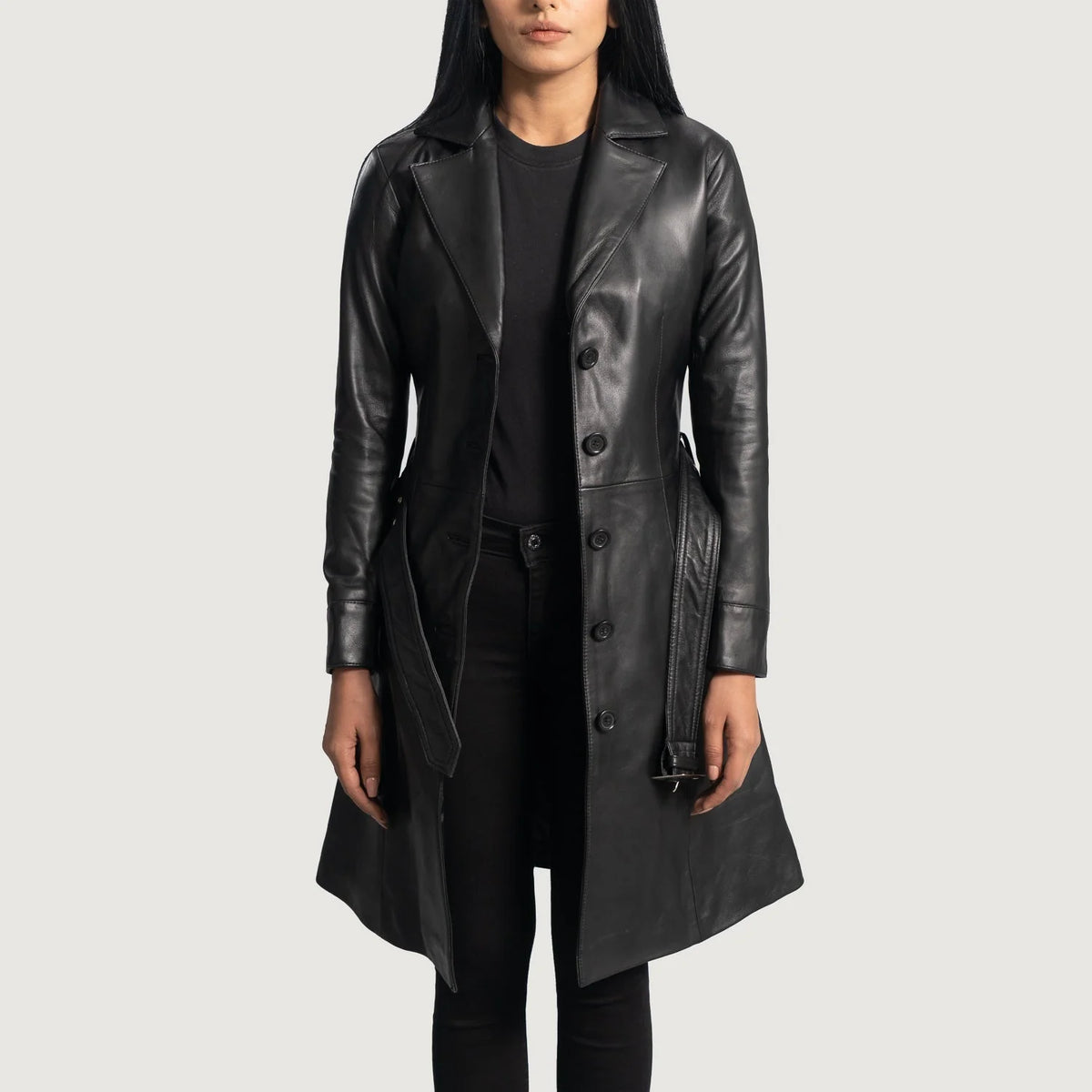 Sator Black Leather Coat Jacket state leather