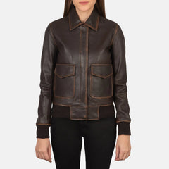 Vition Brown Leather Bomber Jacket