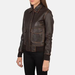 Vition Brown Leather Bomber Jacket