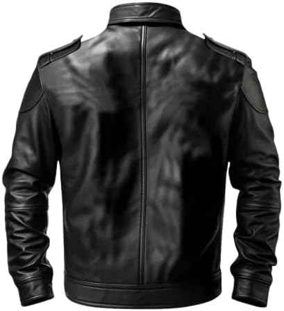 Men's Black Genuine Leather Motorcycle Biker Jacket with Classic Design and Zipper Details