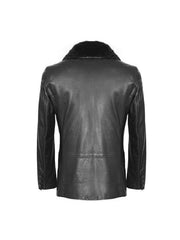 Back view of Black Shearling Lined Long Leather Coat
