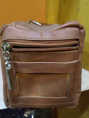 Side view of Brown Leather Toiletry Bag