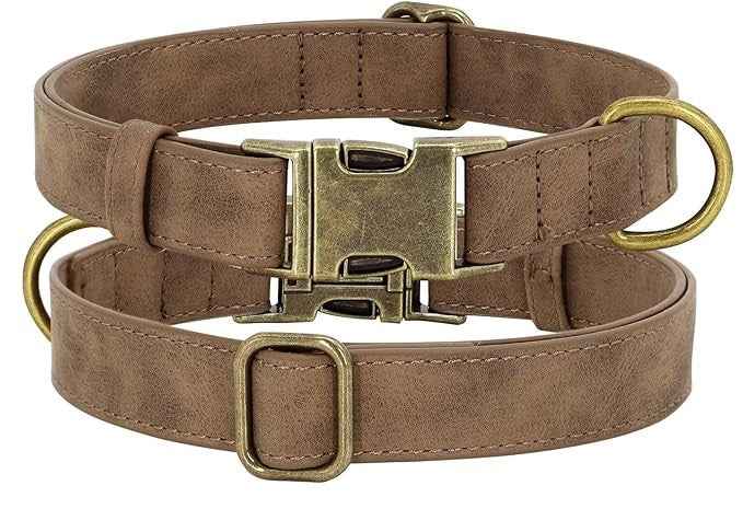 Didog Soft Leather Dog Collar, Durable Heavy Duty Dog Collars with Quick Release Metal Buckle, Adjustable Pet Collar Leather for Medium Small Dogs, Brown, M