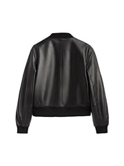 Classic Black Leather Bomber Jacket