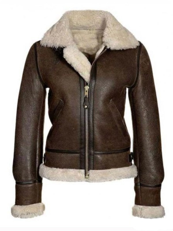 Aviator Womens Distressed Brown Jacket