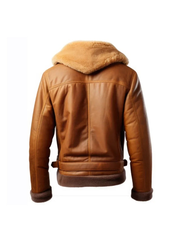 Men’s Brown B3 Zipper Shearling Bomber Leather Jacket