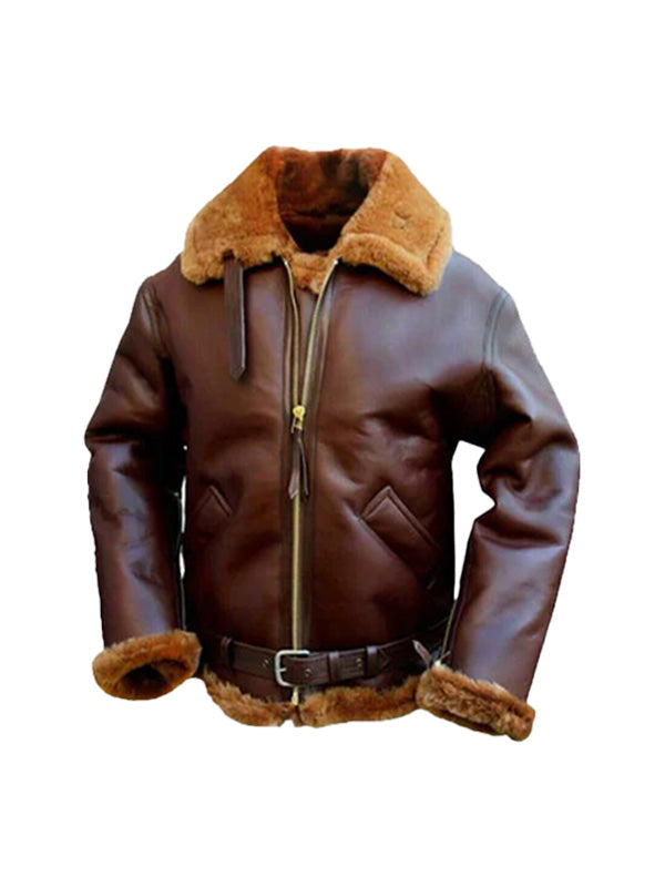 Brown Bomber Single Belted Leather Jacket