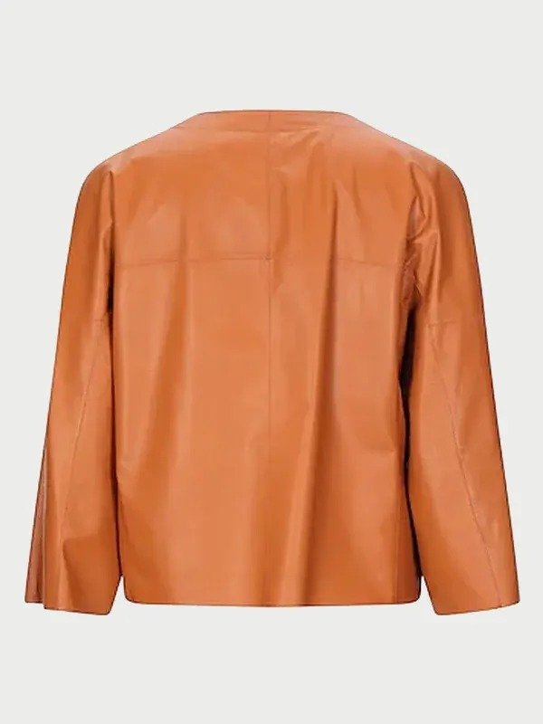 Womens Tan Collarless Leather Jacket