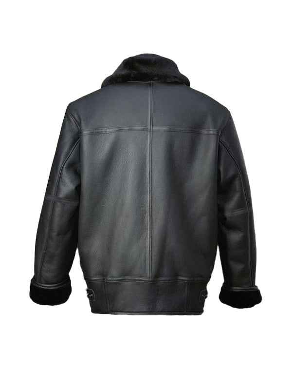 Men Black Aircraft Shearling Bomber Leather Jacket