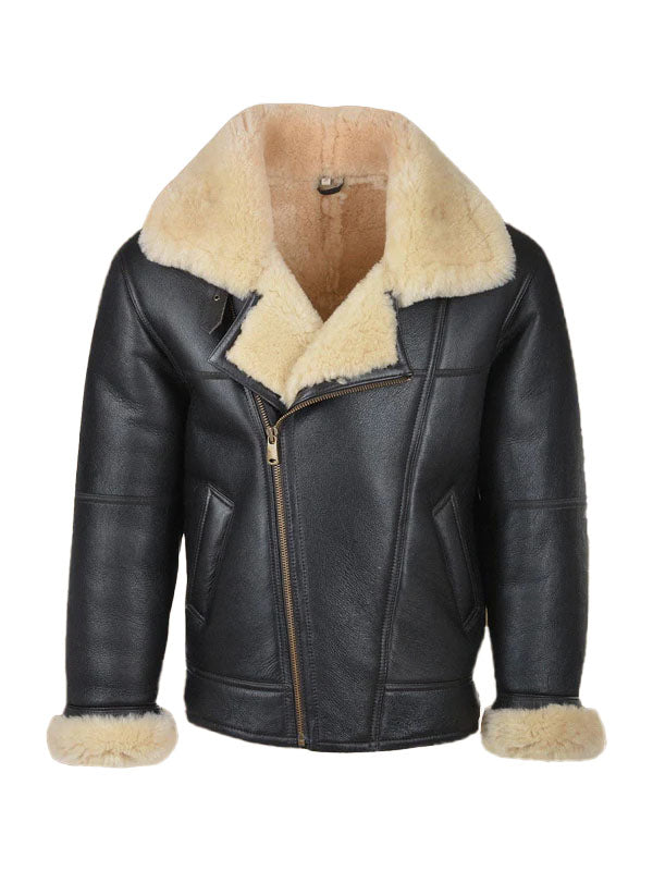 Black B3 Shearling Bomber Leather Jacket