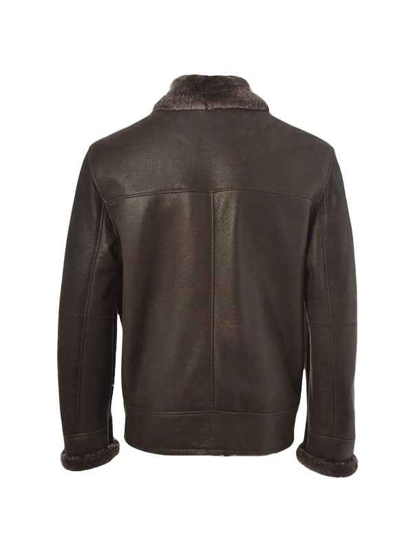 Men Brown Shearling Bomber Leather Jacket