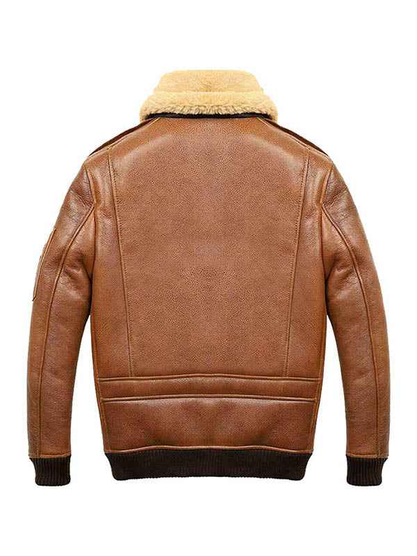 Men?s Aviator Camel Brown A2 Fur Shearling Leather Bomber Jacket