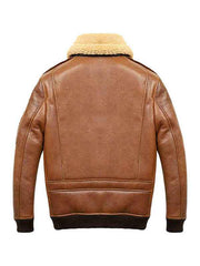 Men?s Aviator Camel Brown A2 Fur Shearling Leather Bomber Jacket