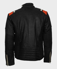 Mens Cafe Racer Striped Black Retro Biker Jacket