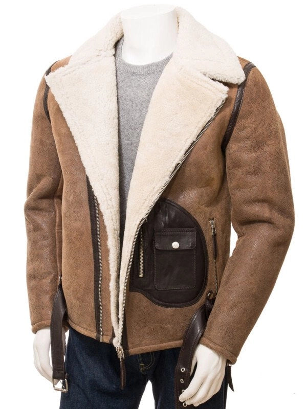 Men’s Brown Sheepskin Biker Jacket