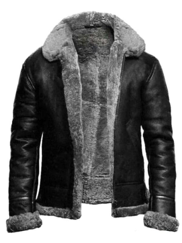 B3 Bomber Black Fur Pilot Jacket