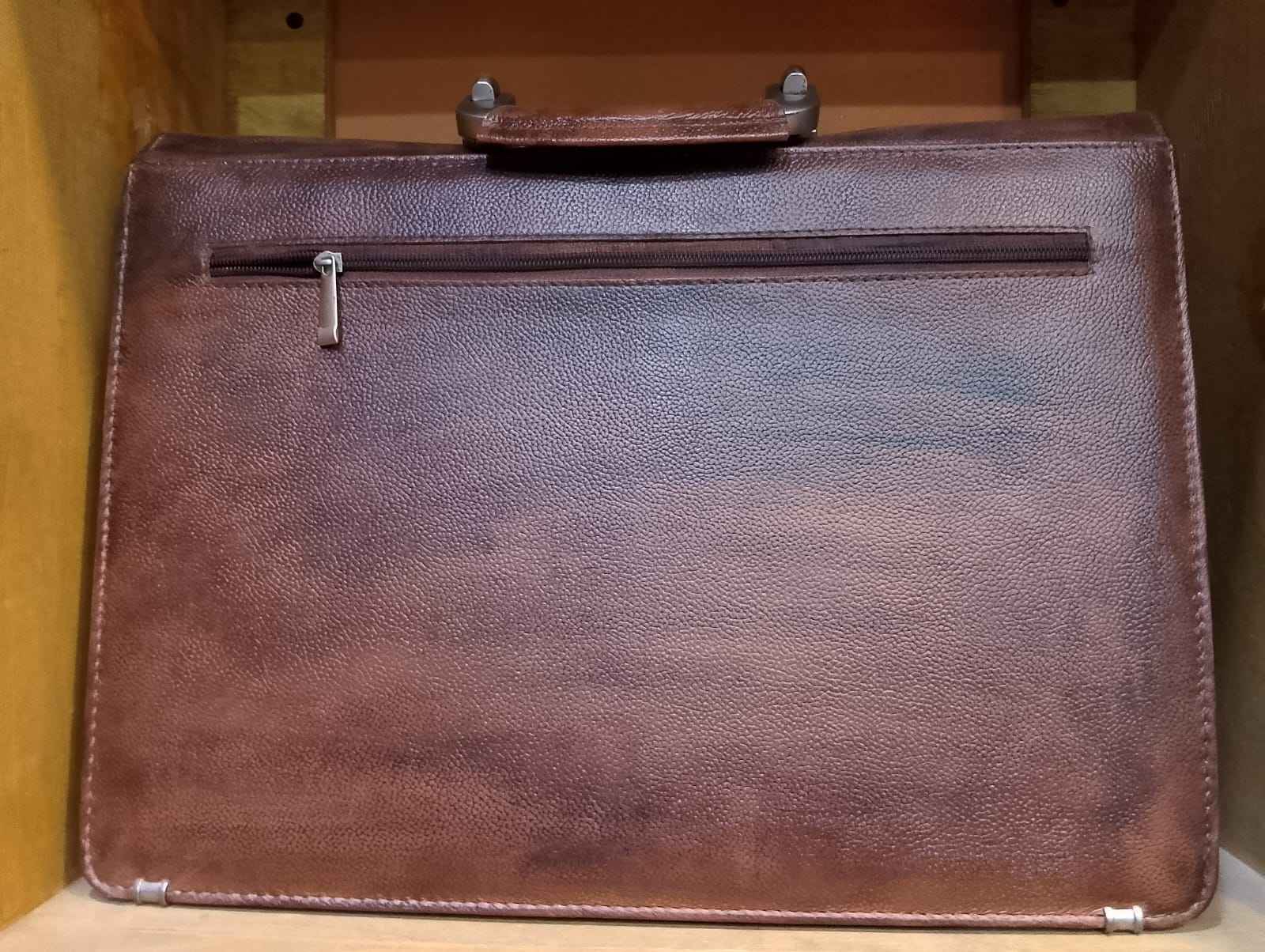 Men's Brown Leather Office Bag – Back View