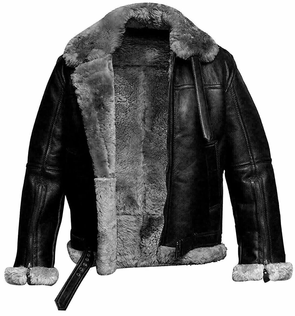 B3 Bomber Sheepskin Men’s Black Jacket state leather