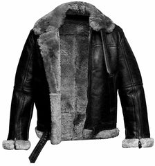 B3 Bomber Sheepskin Men’s Black Jacket state leather